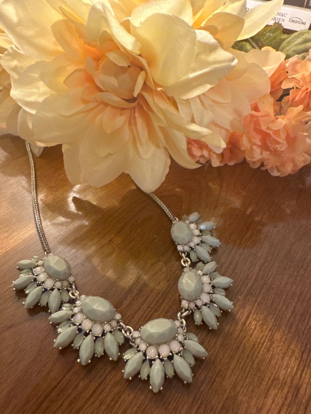 Ann Taylor Factory Mint Green Rhinestone Statement Bib Necklace